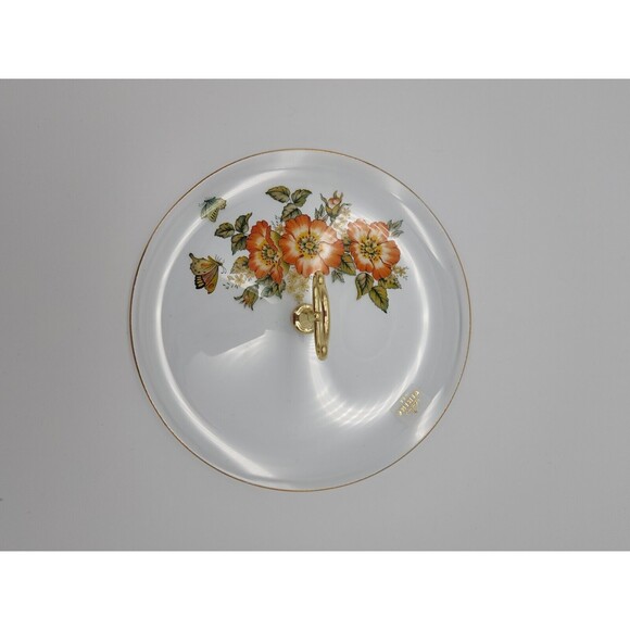 Tidbit Serving Tray Viking Glass Floral & Butterflies Trim Original Tag 8" NICE - Picture 11 of 12